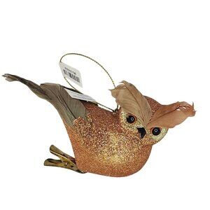 Pier 1 Glittery Copper Owl Clip On Ornament Kitsch Cute